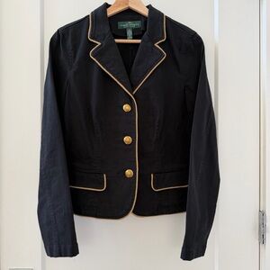 Lauren Ralph Lauren Women's Black Y2K Jean Jacket with Gold Buttons Size 6